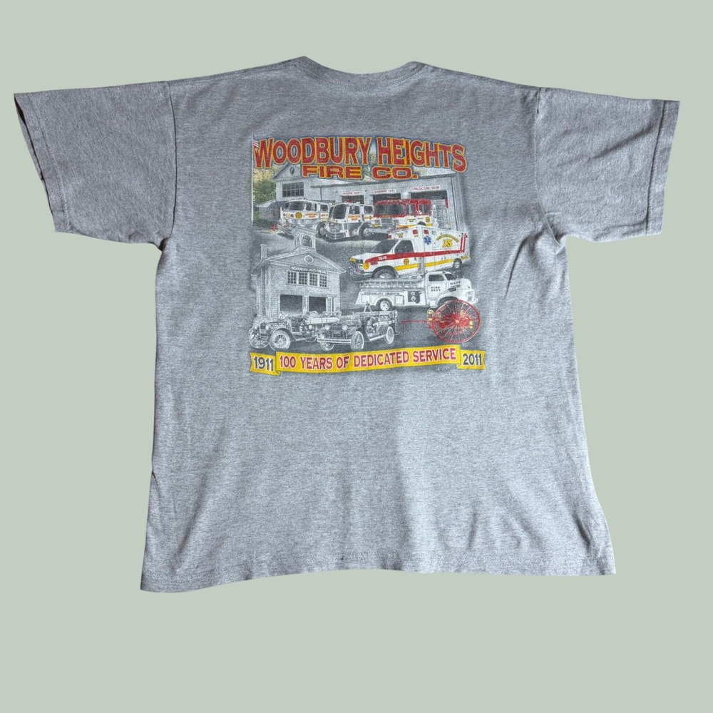 Gildan Woodbury Heights Fire Co 100th Anniversary T-Shirt Mens Large Gray 2011